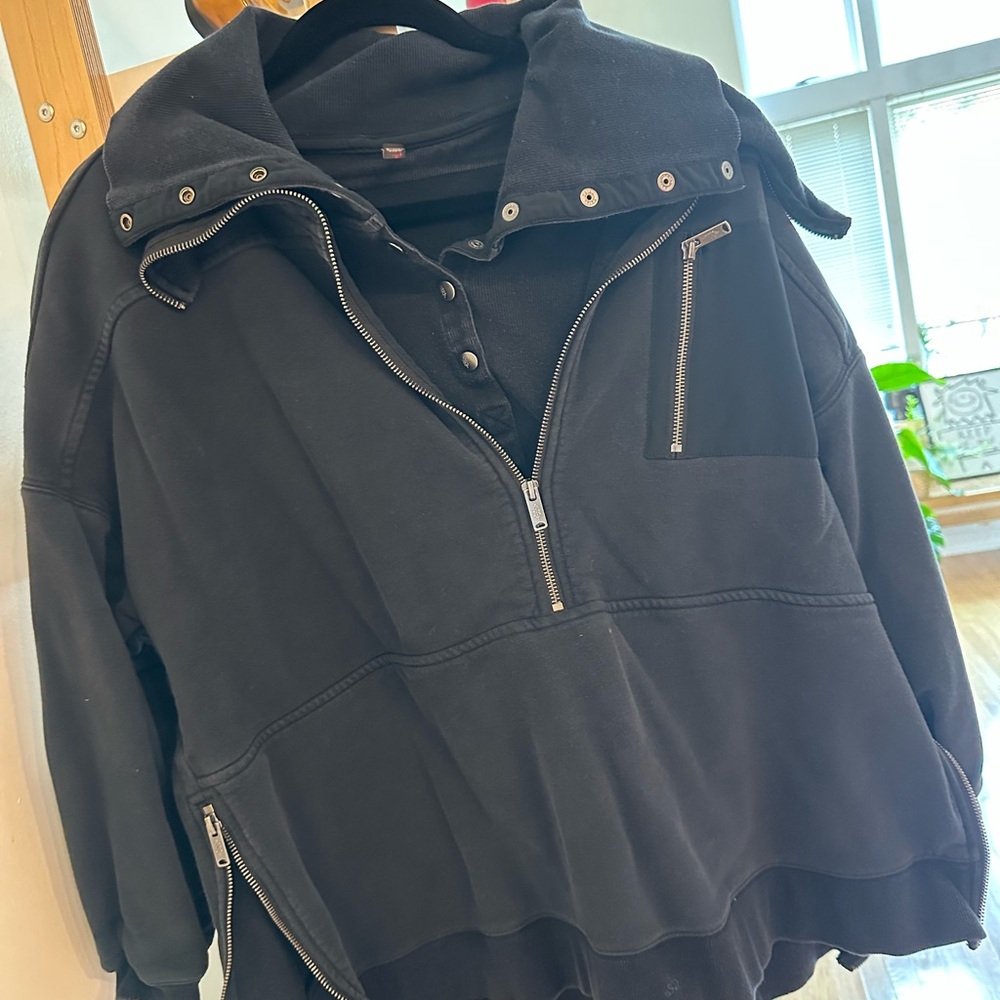 Free People Black Utility Jacket with Relaxed Fit